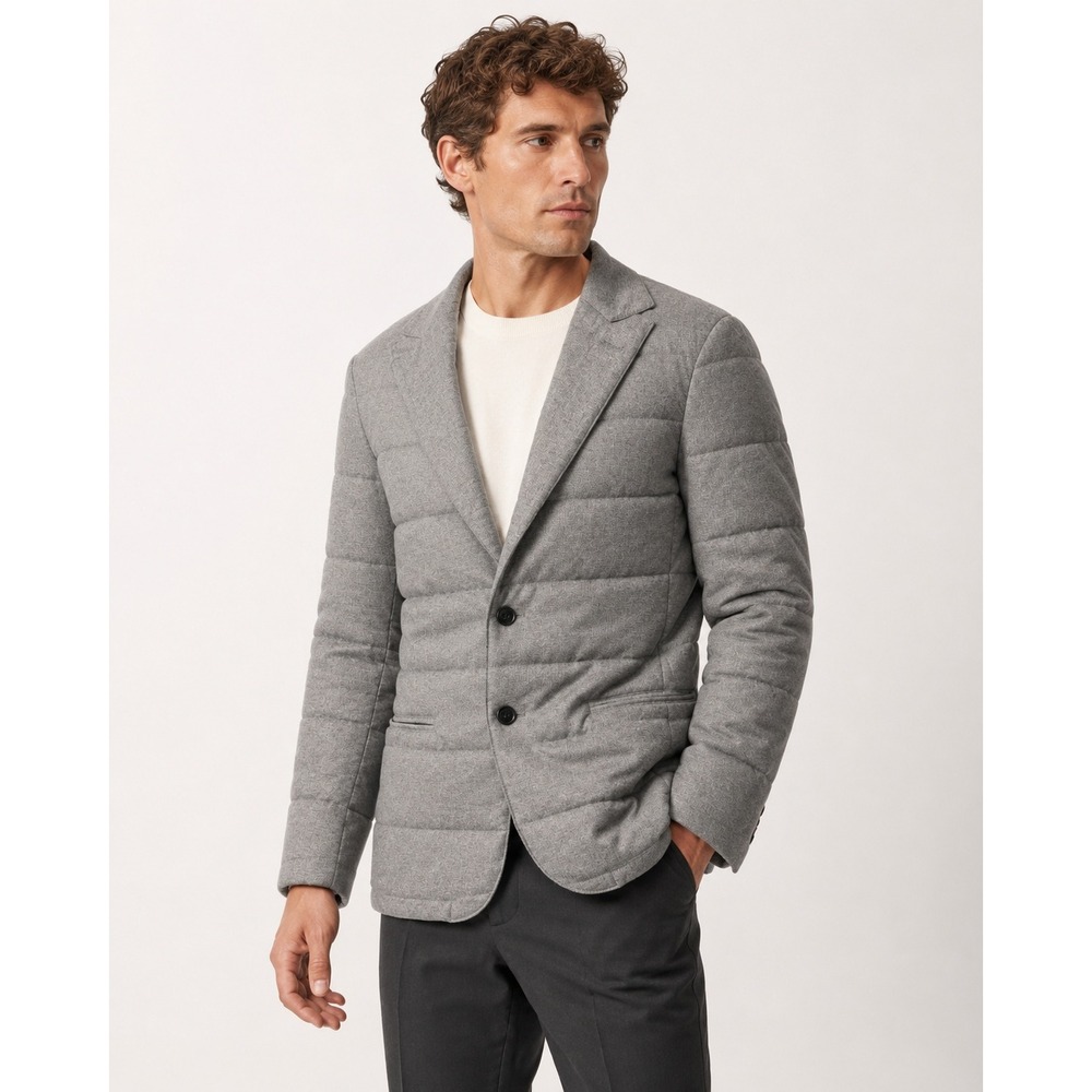 REISS KADIR Quilted Coat Grey Mens Size S 2 Button Lapel Collar Jacket $425
